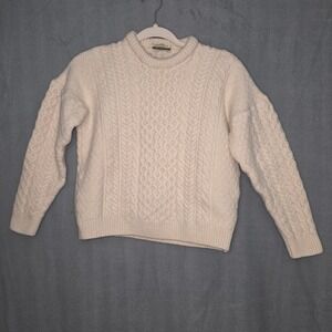 Carraig Donn Aran Cable Knit Sweater Fisherman Merino Wool Ireland L **See Notes